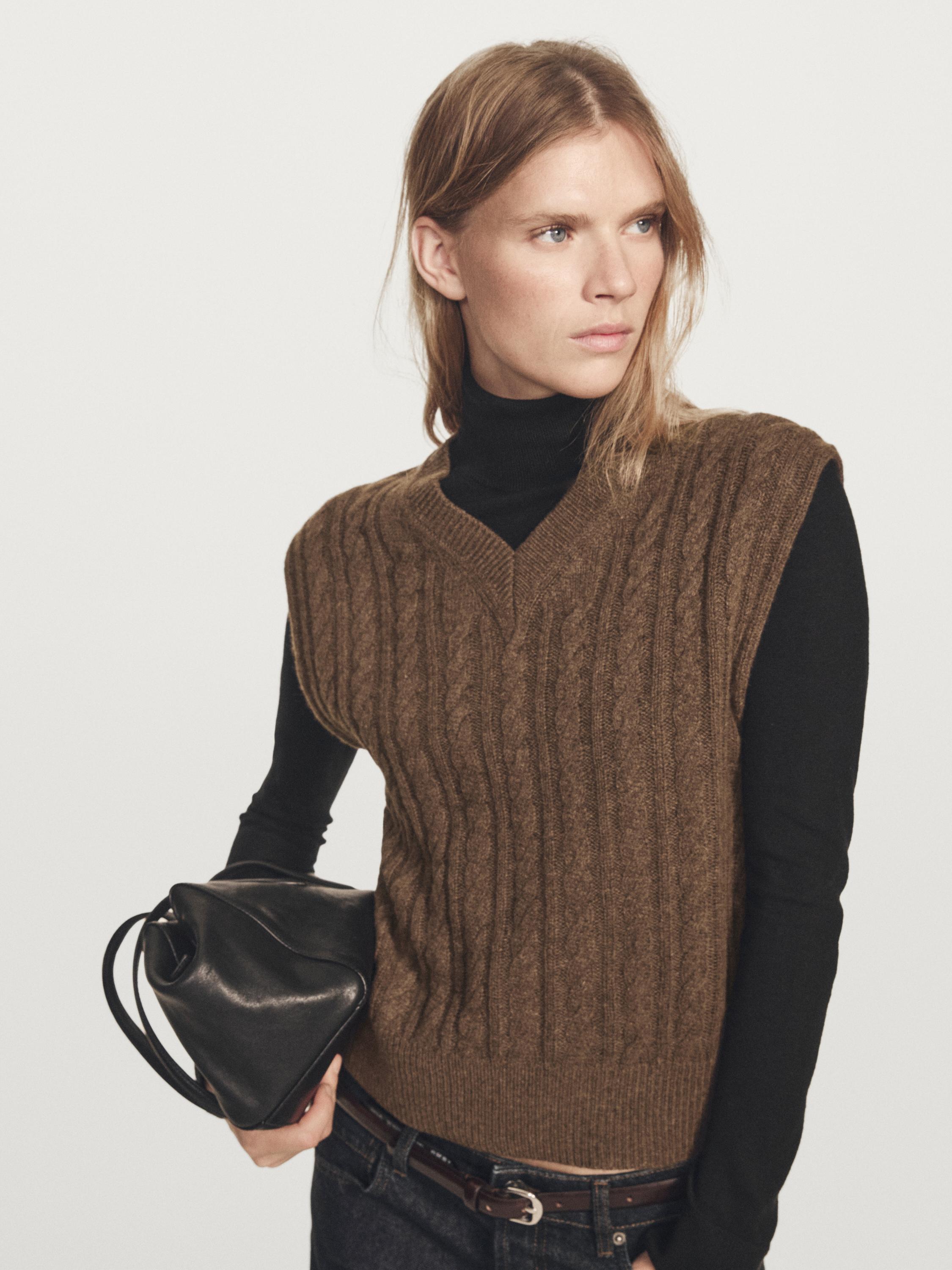 Knit wool blend V-neck vest